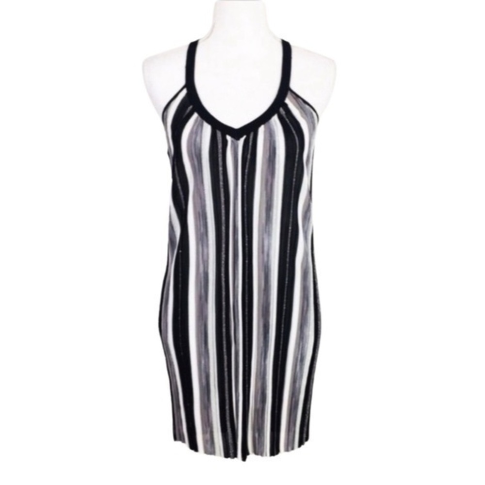 Bebe vertical stripe sparkle pleated tank dress